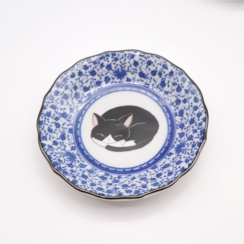 JIN-205003_Kutani Ware Serving Plate 5set (Sleeping Cat, 4.72 x 4.72)-4