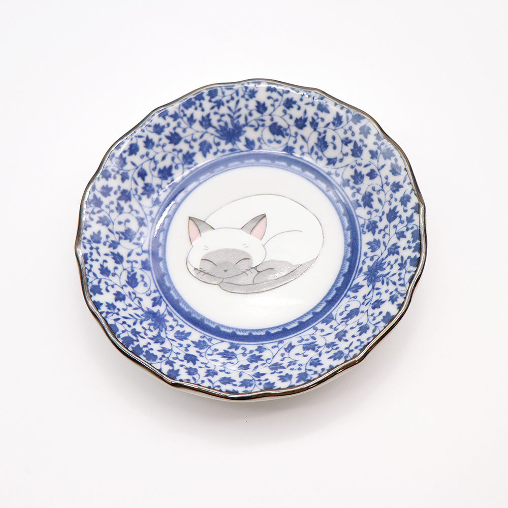 JIN-205003_Kutani Ware Serving Plate 5set (Sleeping Cat, 4.72 x 4.72)-5
