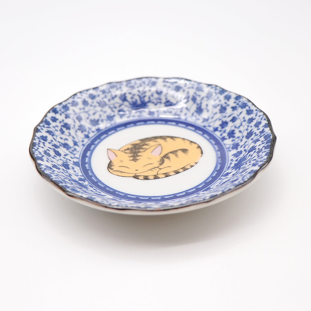 JIN-205003_Kutani Ware Serving Plate 5set (Sleeping Cat, 4.72 x 4.72)-7