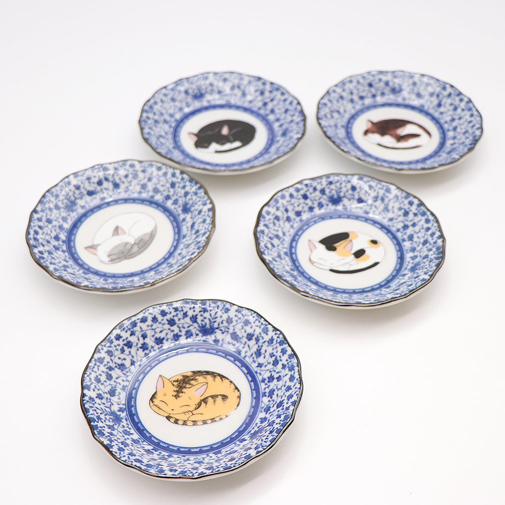 JIN-205003_Kutani Ware Serving Plate 5set (Sleeping Cat, 4.72 x 4.72)-8